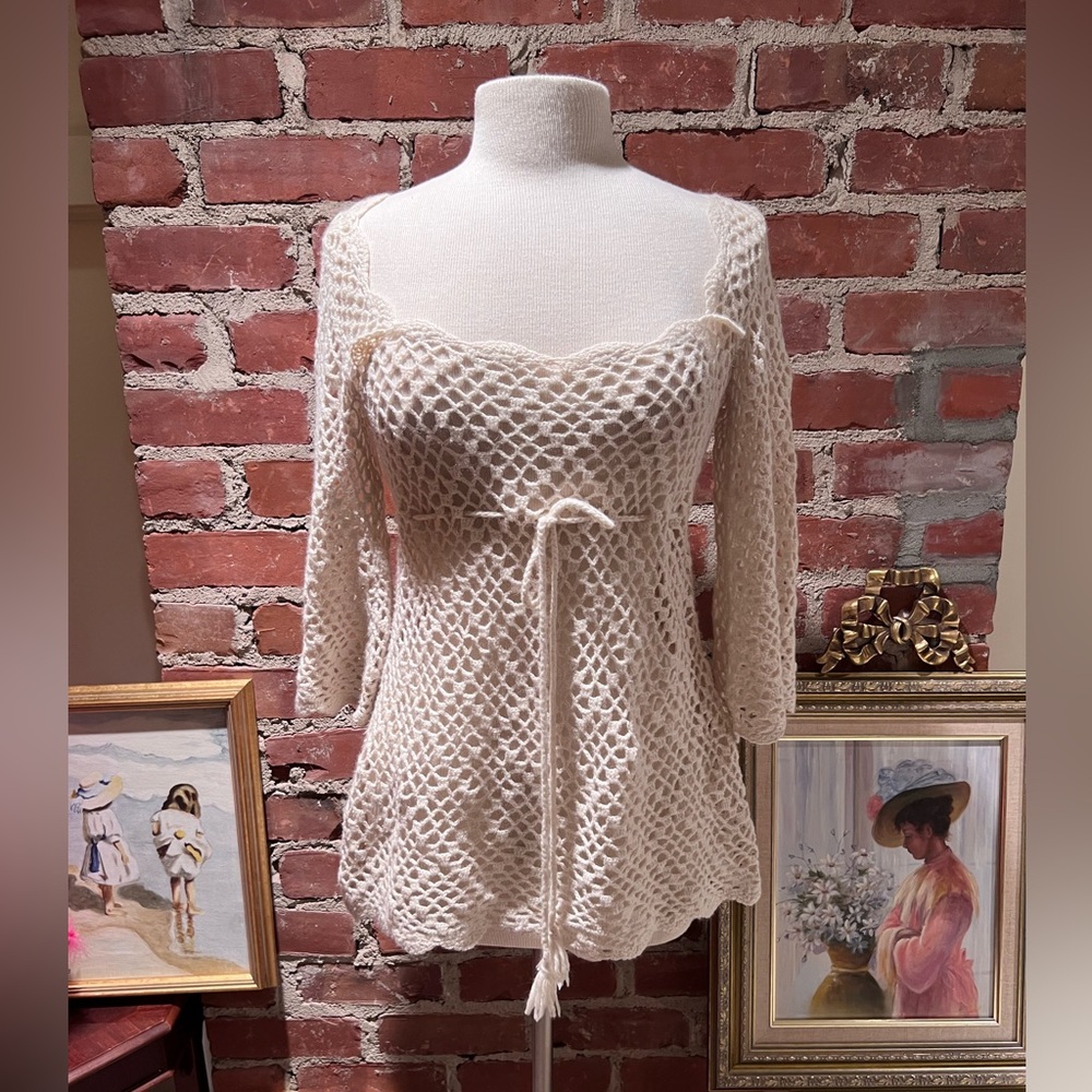 Periphery Cream Crochet Knit Top